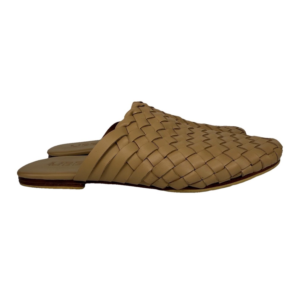 Liberte Mules Womens SZ 6 Tan Leather Woven Slip On Minimalist Casual Flat Shoes